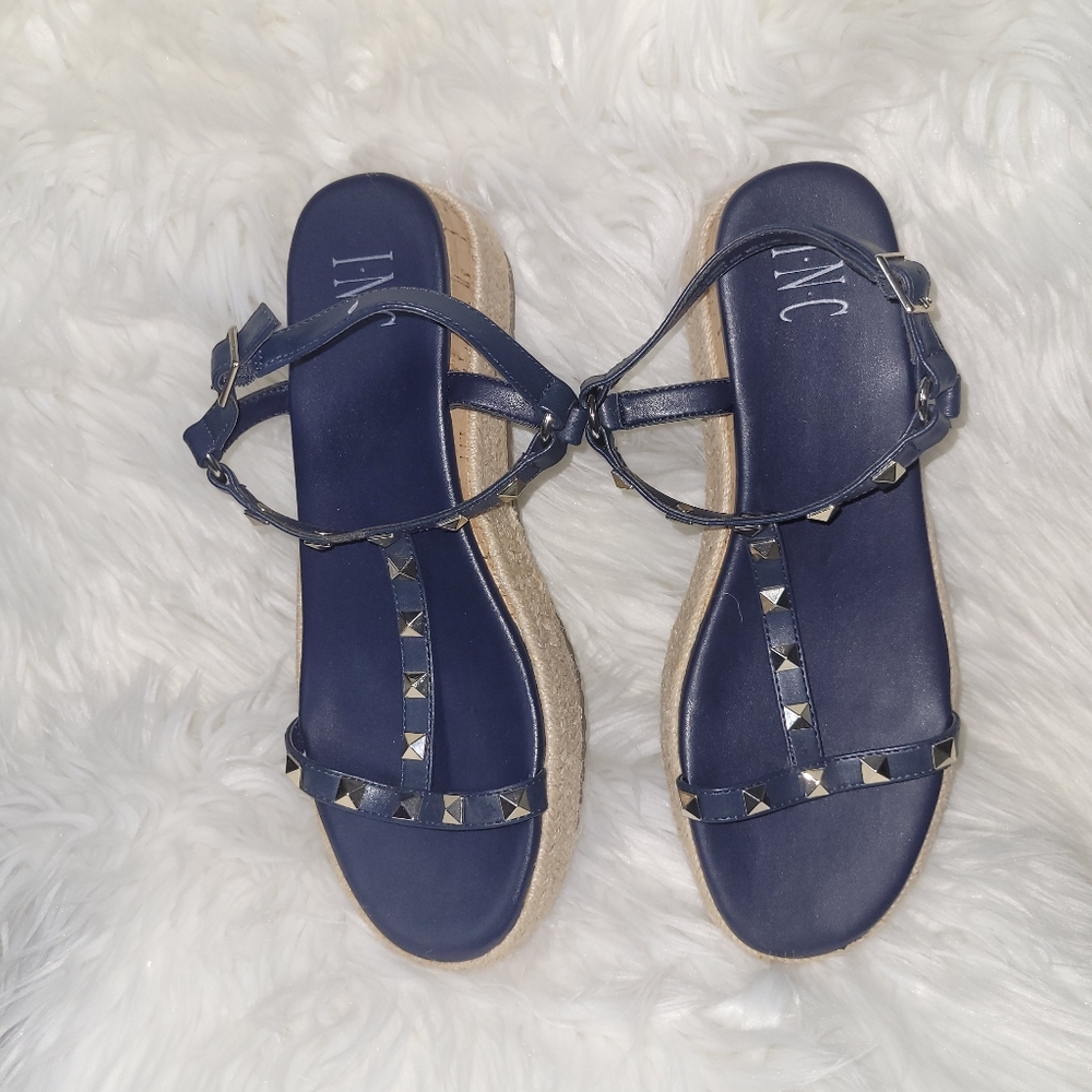 INC International Concepts Blue Sandals with Studded Straps